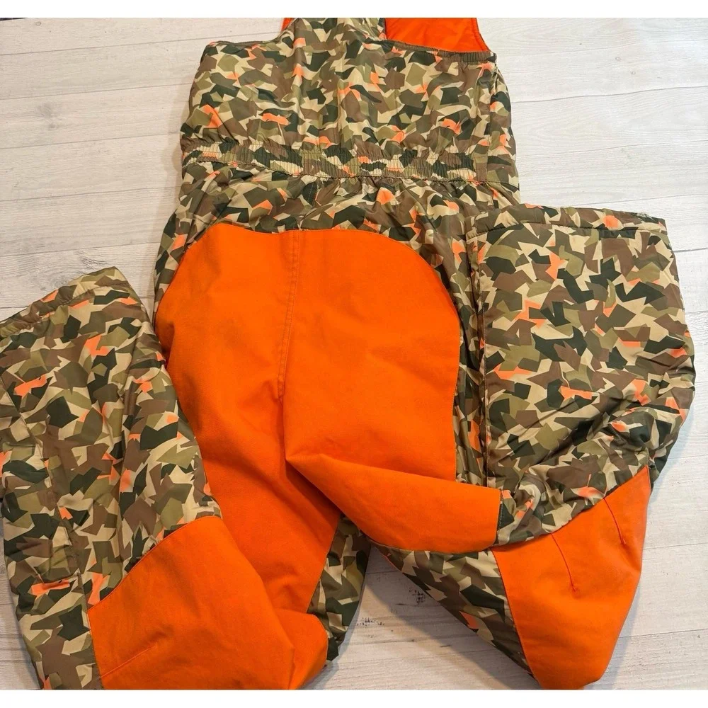 Lands' End kids insulated snow jacket and and snow bibs green orange geo XL14/16
